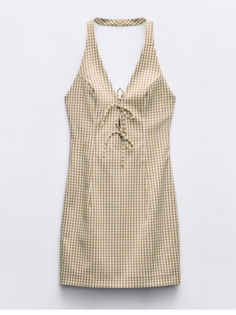 Zara Pickle Gingham Halter Mini Dress